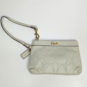 Coach Ivory Perforated Leather Wristlet